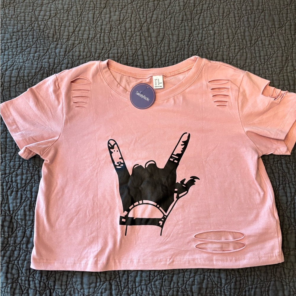 NWT distressed rock and roll crop top